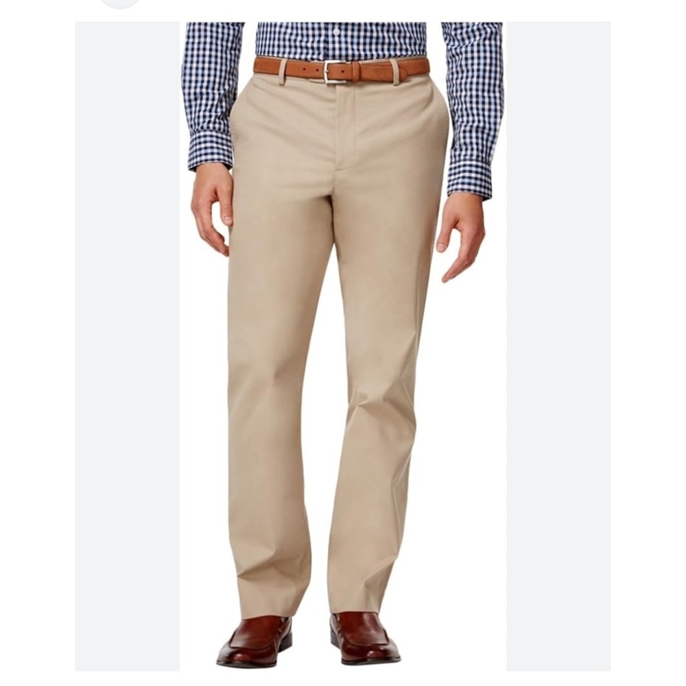 Tasso Elba Khaki Chino Pants Mens 36W 32L Flat Front Cotton Straight Fit NWT